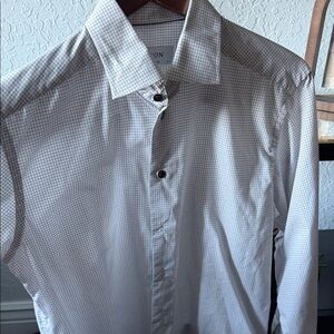 Eton White and Gray Checkered Dress Shirt
